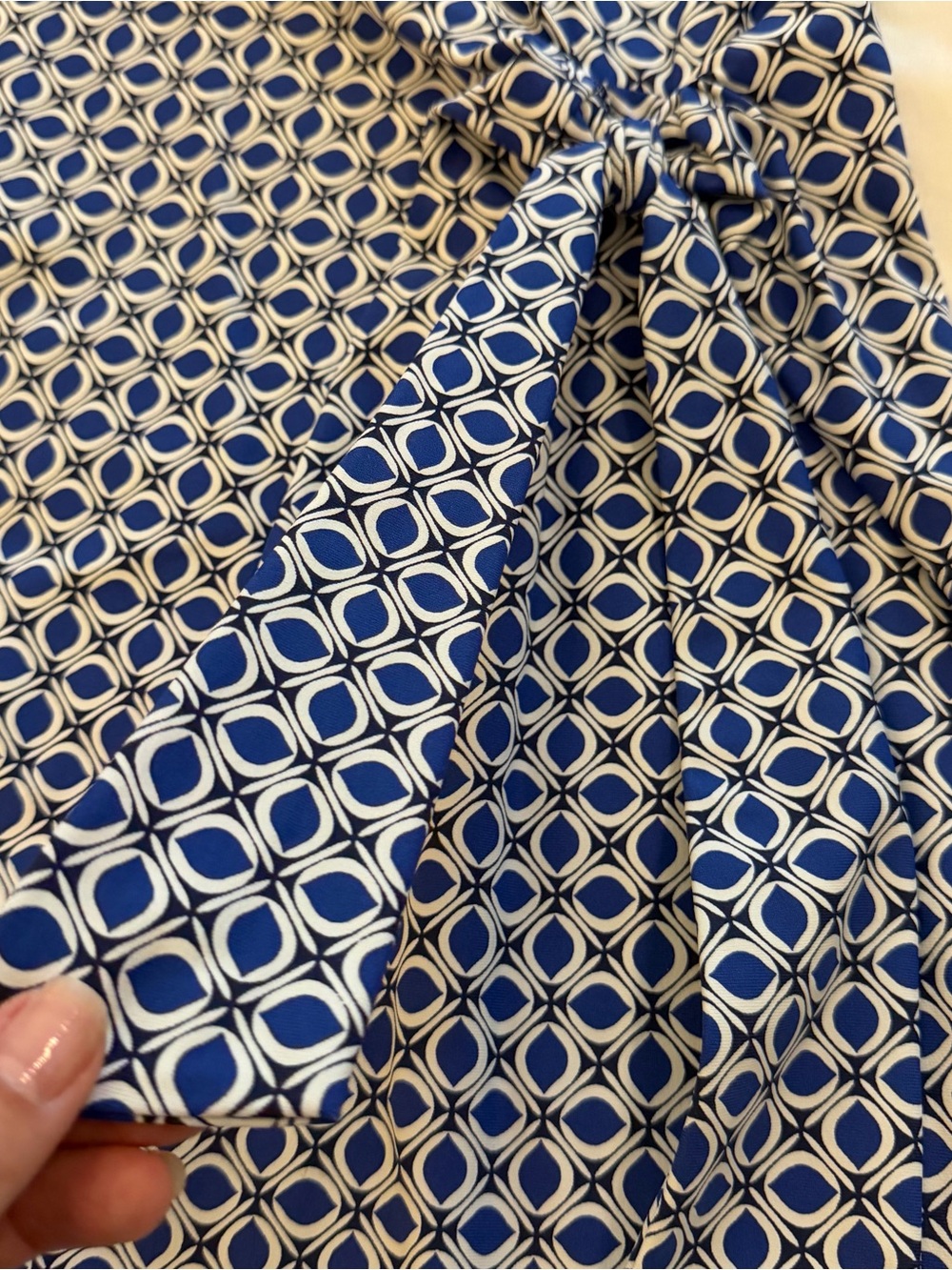 Talbots Navy & White Geometric Long Sleeve Wrap-Style Dress - Picture 9 of 11